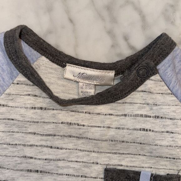 NWOT Miniclasix Striped Gray & Blue Footie 9M - Picture 2 of 7